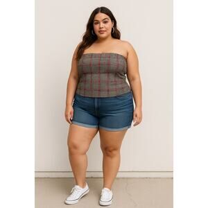 Y2K Plaid Strapless Tube Top Torrid Plus Size 4 Red Black Checkered